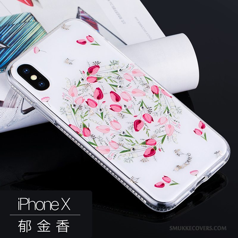 Etui iPhone X Strass Trendy Telefon, Cover iPhone X Silikone Ny Lyserød