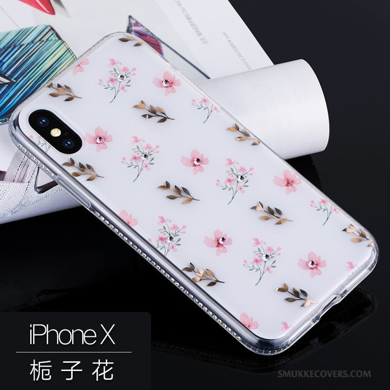 Etui iPhone X Strass Trendy Telefon, Cover iPhone X Silikone Ny Lyserød