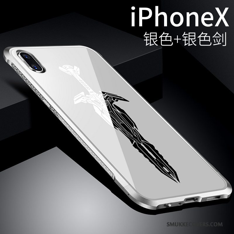 Etui iPhone X Tasker Sølv Ramme, Cover iPhone X Metal Tynd Telefon