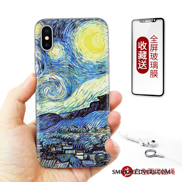 Etui iPhone X Tasker Telefonanti-fald, Cover iPhone X Farve Kunst Ny