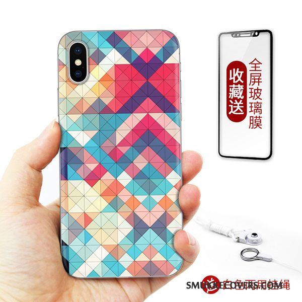 Etui iPhone X Tasker Telefonanti-fald, Cover iPhone X Farve Kunst Ny