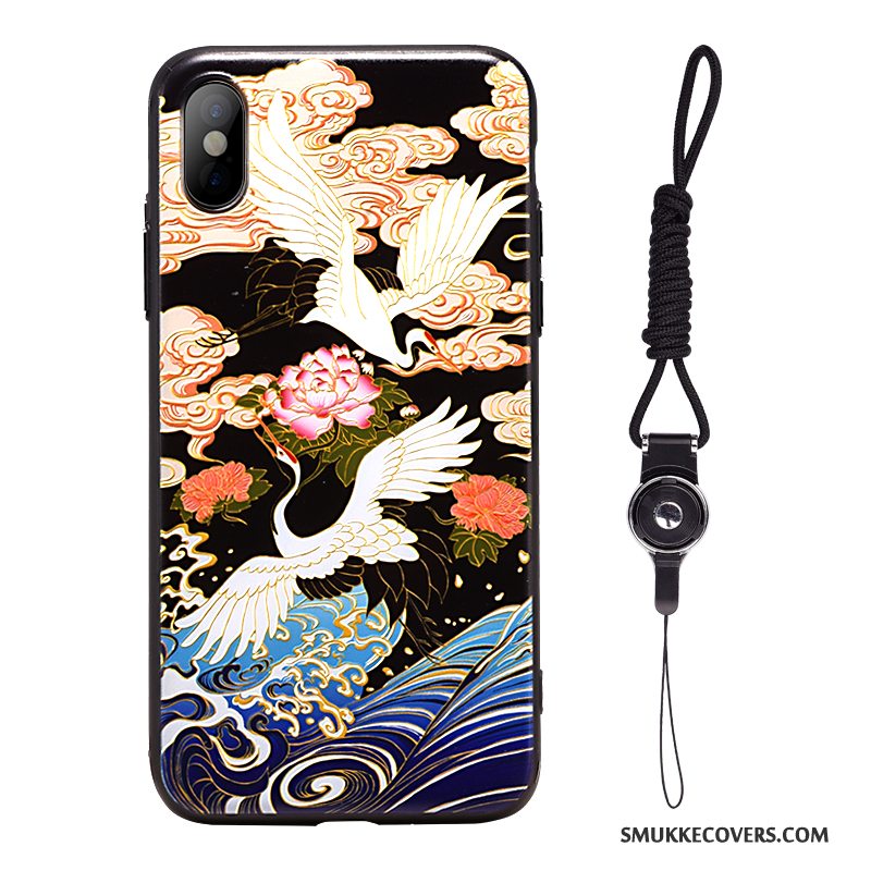 Etui iPhone X Vintage Hængende Ornamenter Kran, Cover iPhone X Relief Japansk Cherry