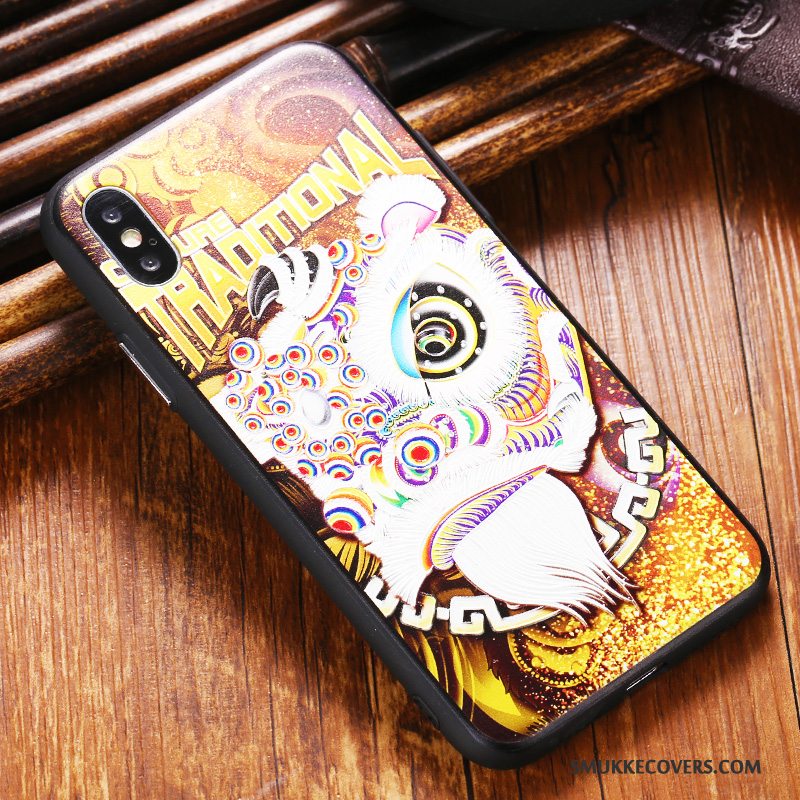 Etui iPhone X Vintage Trendy Telefon, Cover iPhone X Relief Blå