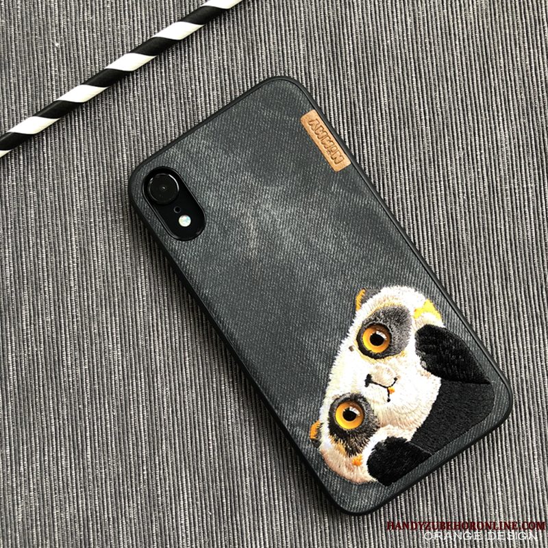 Etui iPhone Xr Cartoon Sort Hund, Cover iPhone Xr Kat Bjørn