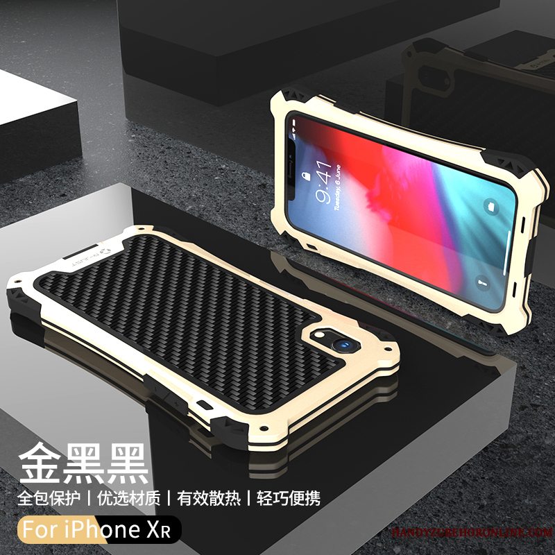 Etui iPhone Xr Metal Rød Trend, Cover iPhone Xr Silikone Anti-fald Tre Forsvar