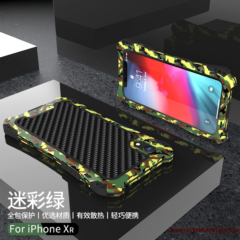 Etui iPhone Xr Metal Rød Trend, Cover iPhone Xr Silikone Anti-fald Tre Forsvar