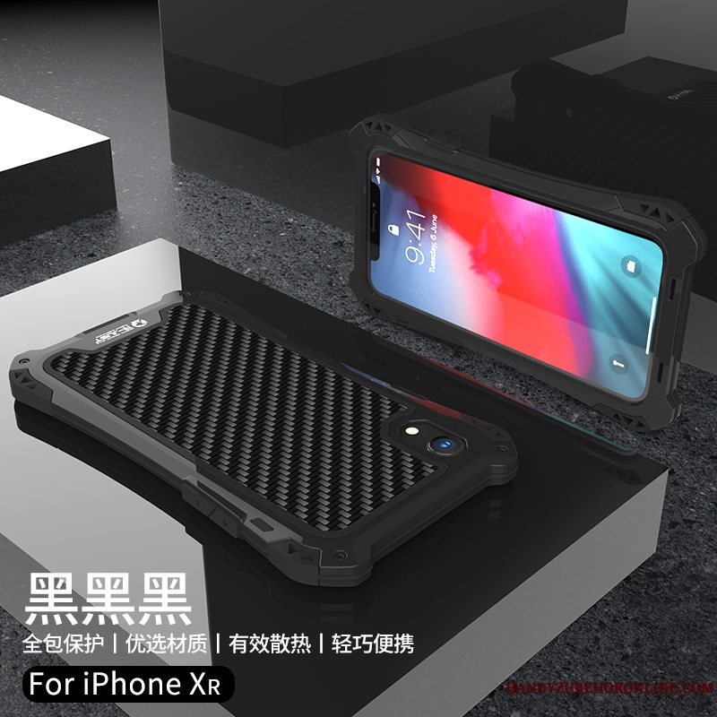 Etui iPhone Xr Metal Rød Trend, Cover iPhone Xr Silikone Anti-fald Tre Forsvar