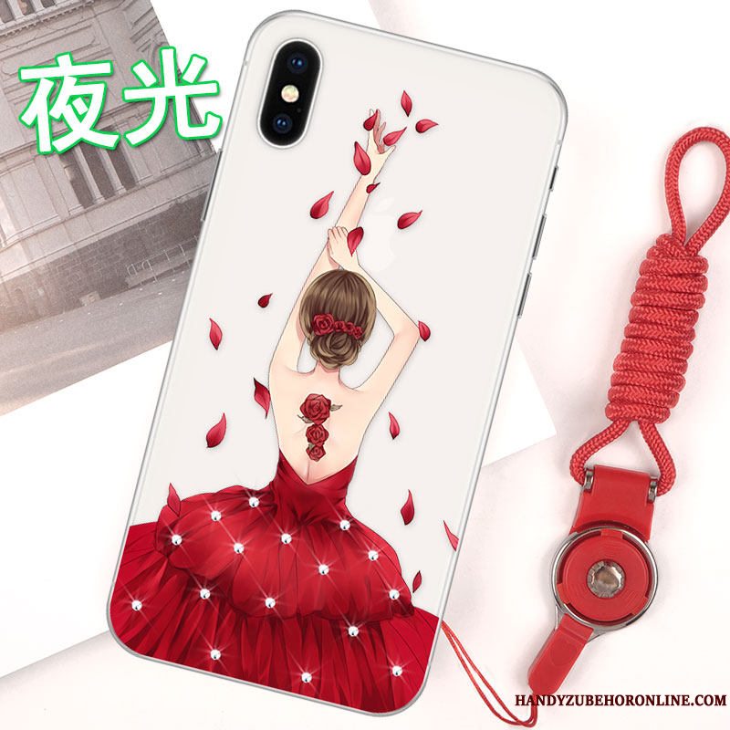 Etui iPhone Xs Blød Rød Hængende Ornamenter, Cover iPhone Xs Tasker Telefonnubuck