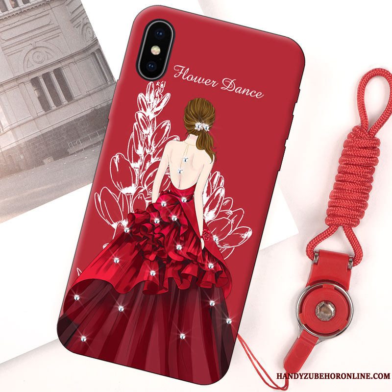 Etui iPhone Xs Blød Rød Hængende Ornamenter, Cover iPhone Xs Tasker Telefonnubuck