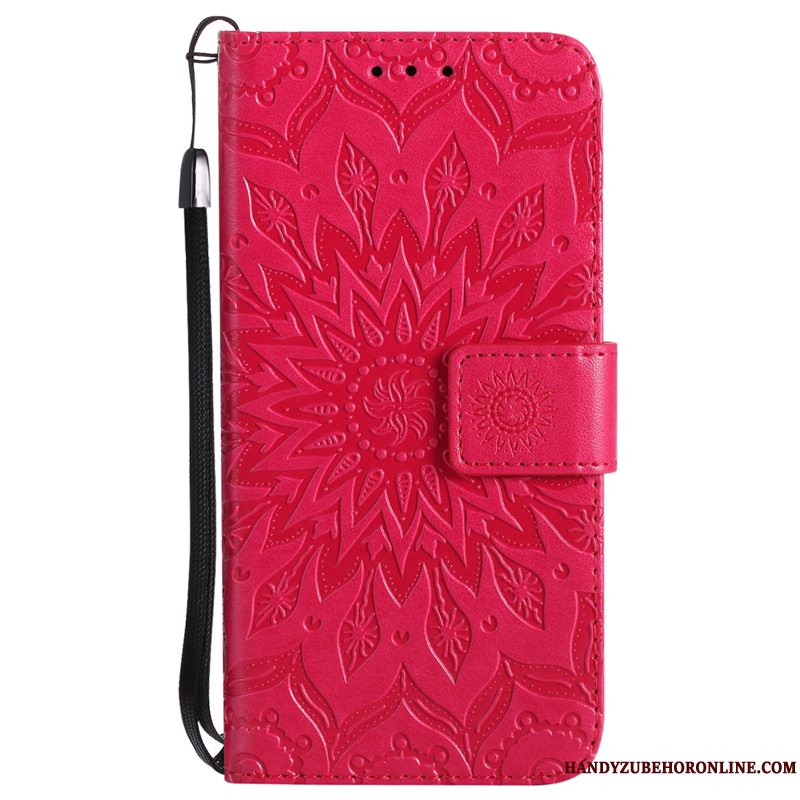 Etui iPhone Xs Læder Blomster Lyserød, Cover iPhone Xs Folio Sol Telefon