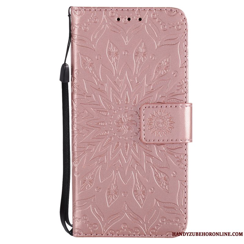 Etui iPhone Xs Læder Blomster Lyserød, Cover iPhone Xs Folio Sol Telefon