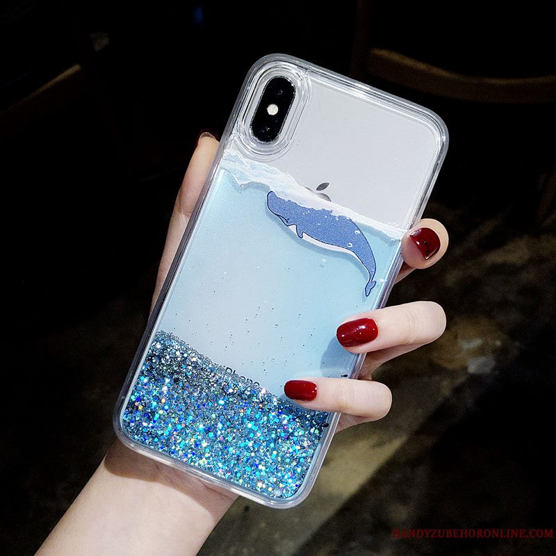 Etui iPhone Xs Max Kreativ Quicksand Telefon, Cover iPhone Xs Max Cartoon Blå Ny