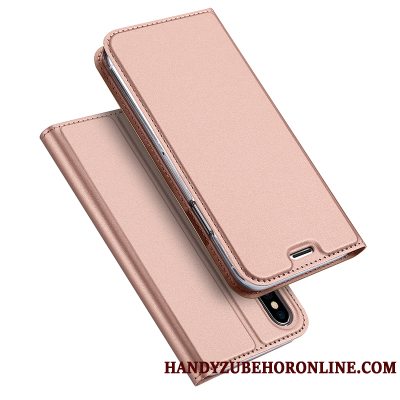 Etui iPhone Xs Max Læder Telefonguld, Cover iPhone Xs Max Beskyttelse Tynd Anti-fald