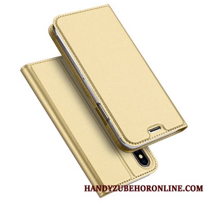 Etui iPhone Xs Max Læder Telefonguld, Cover iPhone Xs Max Beskyttelse Tynd Anti-fald