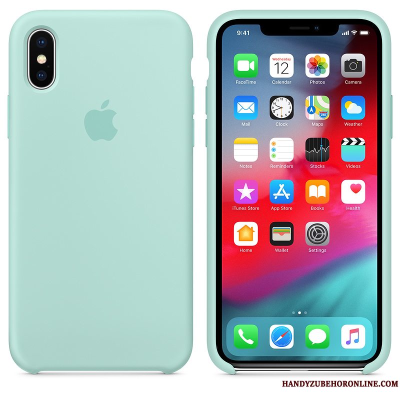 Etui iPhone Xs Max Silikone Grøn Telefon, Cover iPhone Xs Max Beskyttelse Net Red Anti-fald