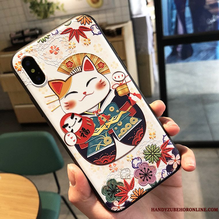 Etui iPhone Xs Relief Rød Kat, Cover iPhone Xs Tasker Ny Trendy