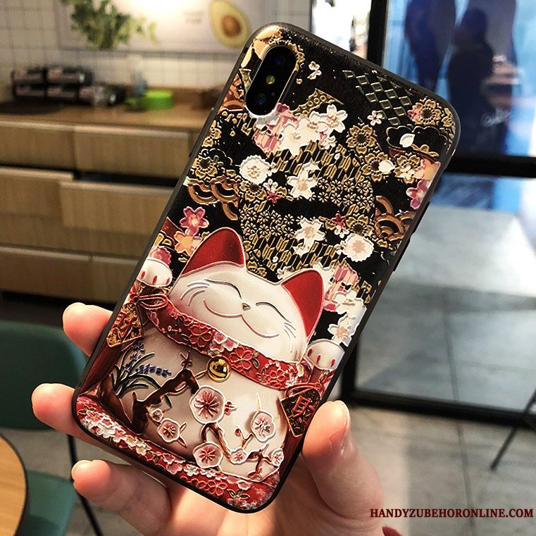 Etui iPhone Xs Relief Rød Kat, Cover iPhone Xs Tasker Ny Trendy