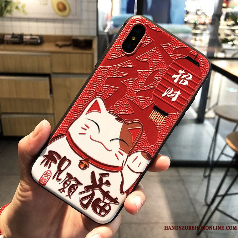 Etui iPhone Xs Relief Rød Kat, Cover iPhone Xs Tasker Ny Trendy