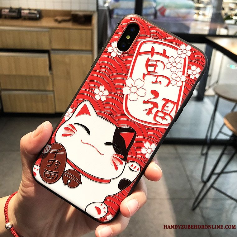 Etui iPhone Xs Relief Rød Kat, Cover iPhone Xs Tasker Ny Trendy