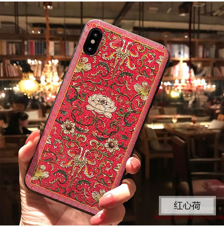 Etui iPhone Xs Relief Rød Telefon, Cover iPhone Xs Beskyttelse