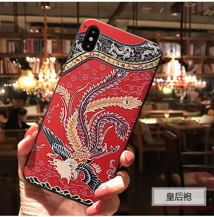 Etui iPhone Xs Relief Rød Telefon, Cover iPhone Xs Beskyttelse