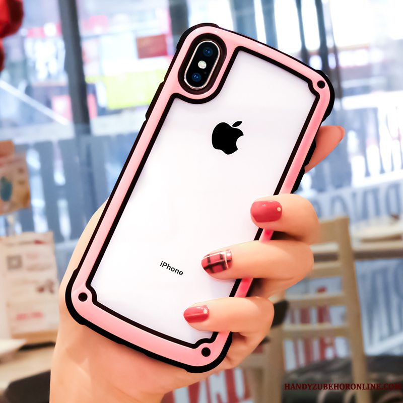 Etui iPhone Xs Tasker Rød Anti-fald, Cover iPhone Xs Beskyttelse Net Red Gennemsigtig