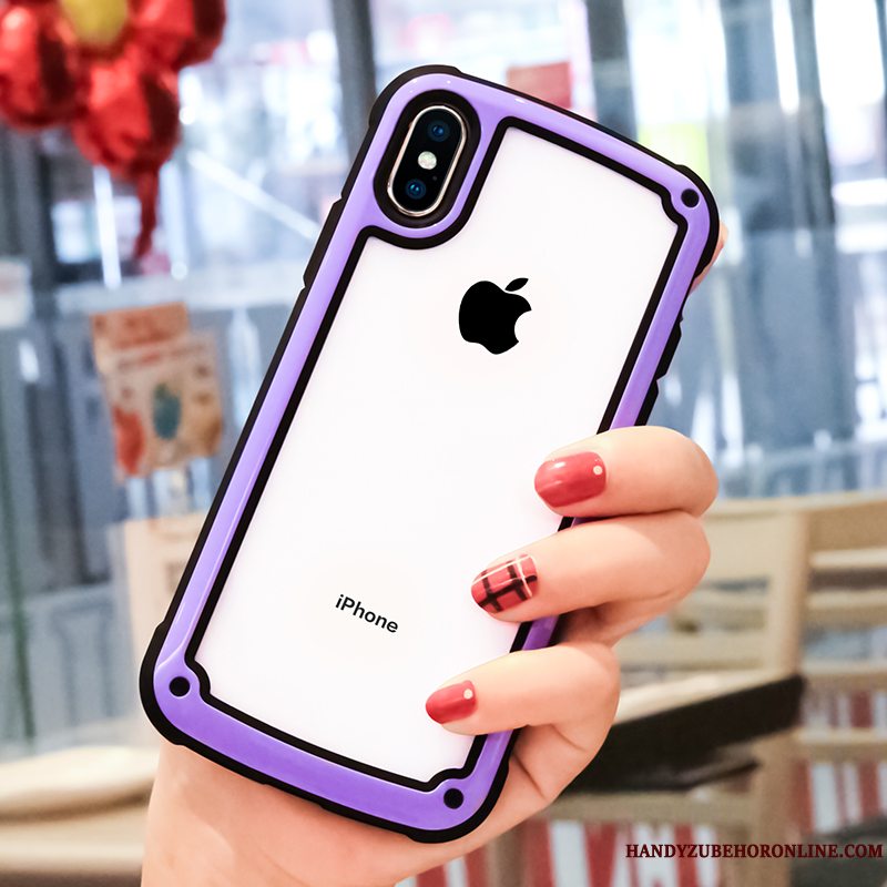 Etui iPhone Xs Tasker Rød Anti-fald, Cover iPhone Xs Beskyttelse Net Red Gennemsigtig