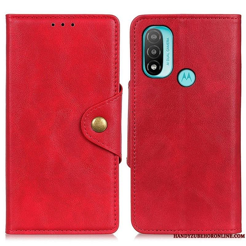 Flip Cover Moto E40 / E30 / E20 Vintage Imiteret Læder Og Knap