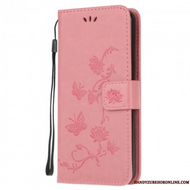 Flip Cover Moto G100 Med Snor Thong Sommerfugle Og Blomster