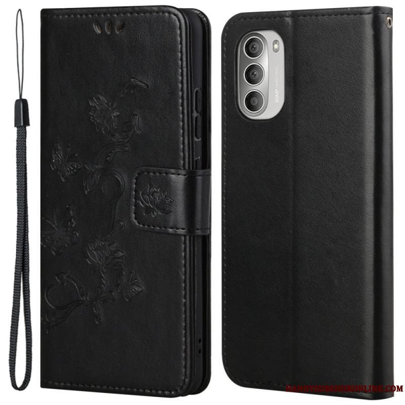 Flip Cover Moto G51 5G Asiatiske Sommerfugle Og Blomster