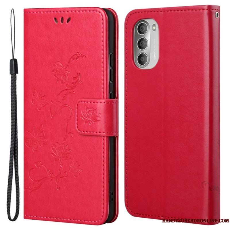 Flip Cover Moto G51 5G Asiatiske Sommerfugle Og Blomster