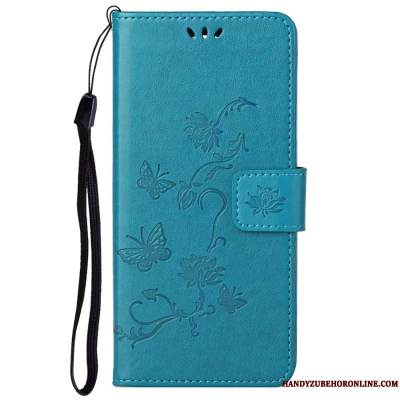 Flip Cover Moto G51 5G Asiatiske Sommerfugle Og Blomster