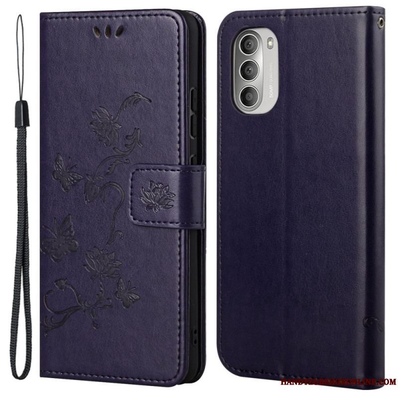 Flip Cover Moto G51 5G Asiatiske Sommerfugle Og Blomster