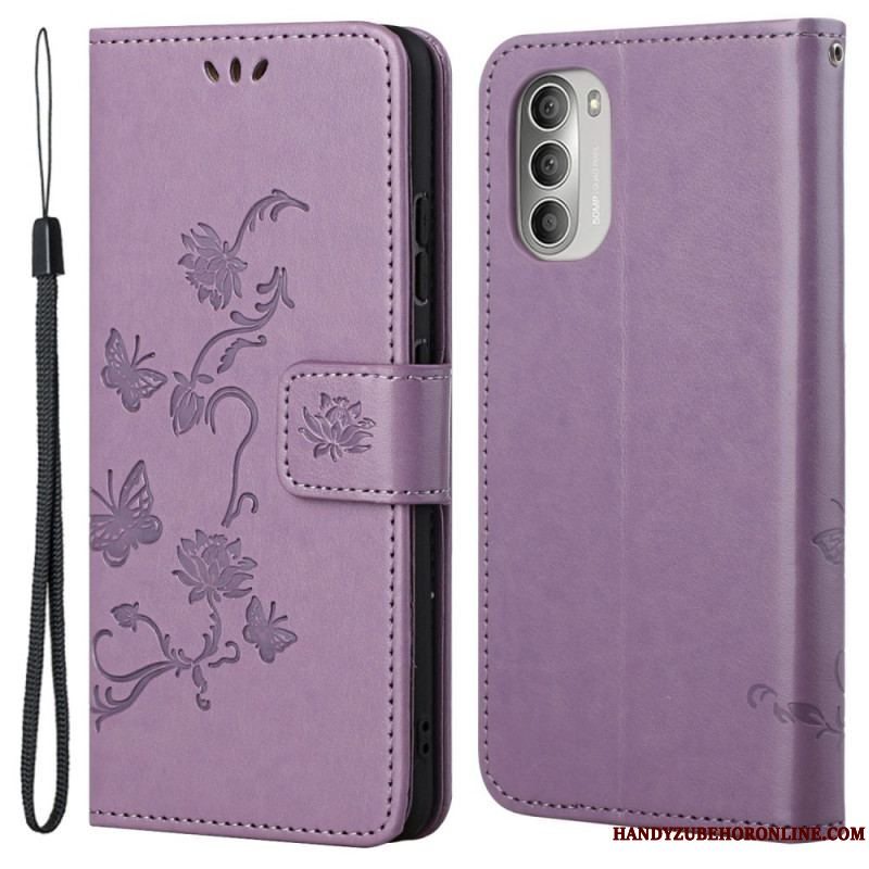 Flip Cover Moto G51 5G Asiatiske Sommerfugle Og Blomster