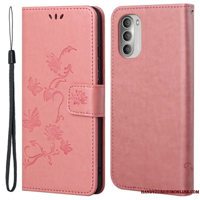 Flip Cover Moto G51 5G Asiatiske Sommerfugle Og Blomster