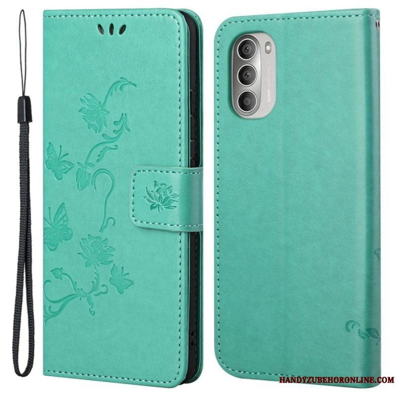 Flip Cover Moto G51 5G Asiatiske Sommerfugle Og Blomster