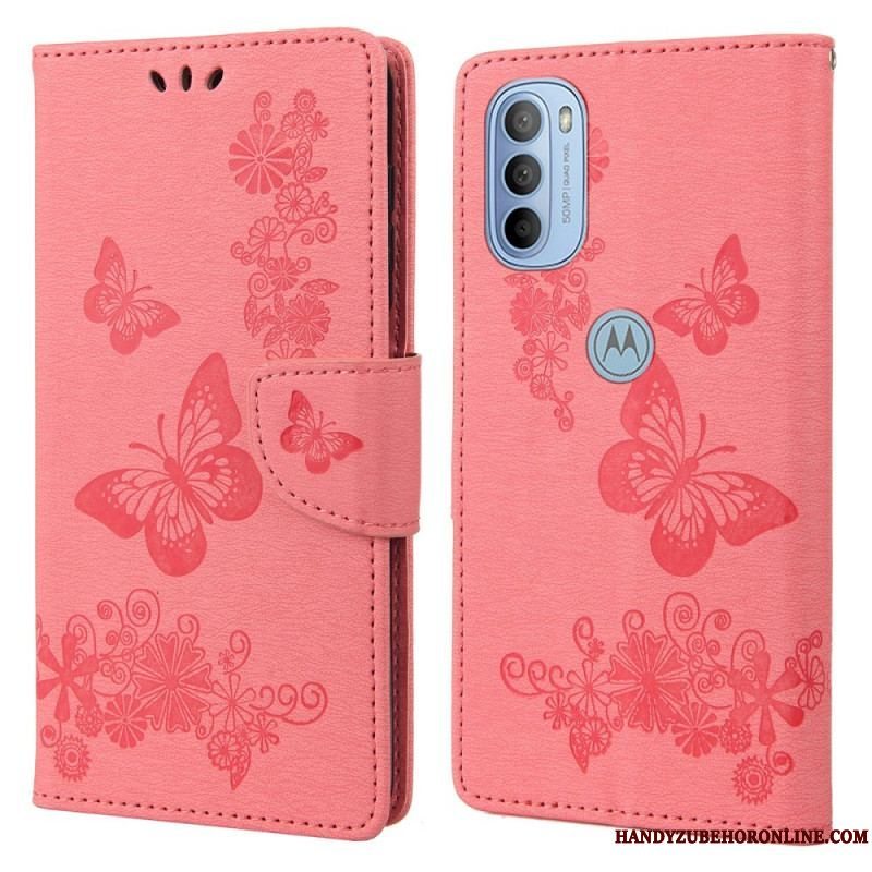 Flip Cover Moto G51 5G Med Snor Pragtfulde Stropsommerfugle
