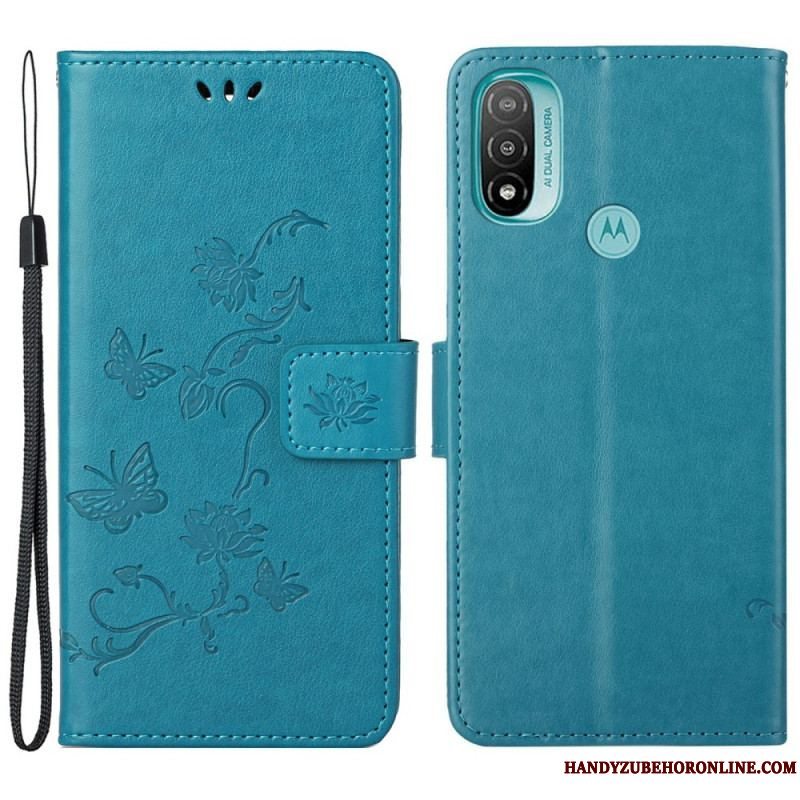 Flip Cover Moto G71 5G Asiatiske Sommerfugle Og Blomster