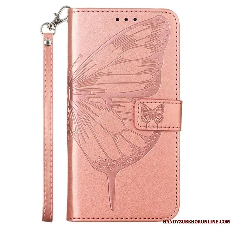 Flip Cover Moto G73 5G Med Snor Strappy Blomstersommerfugl