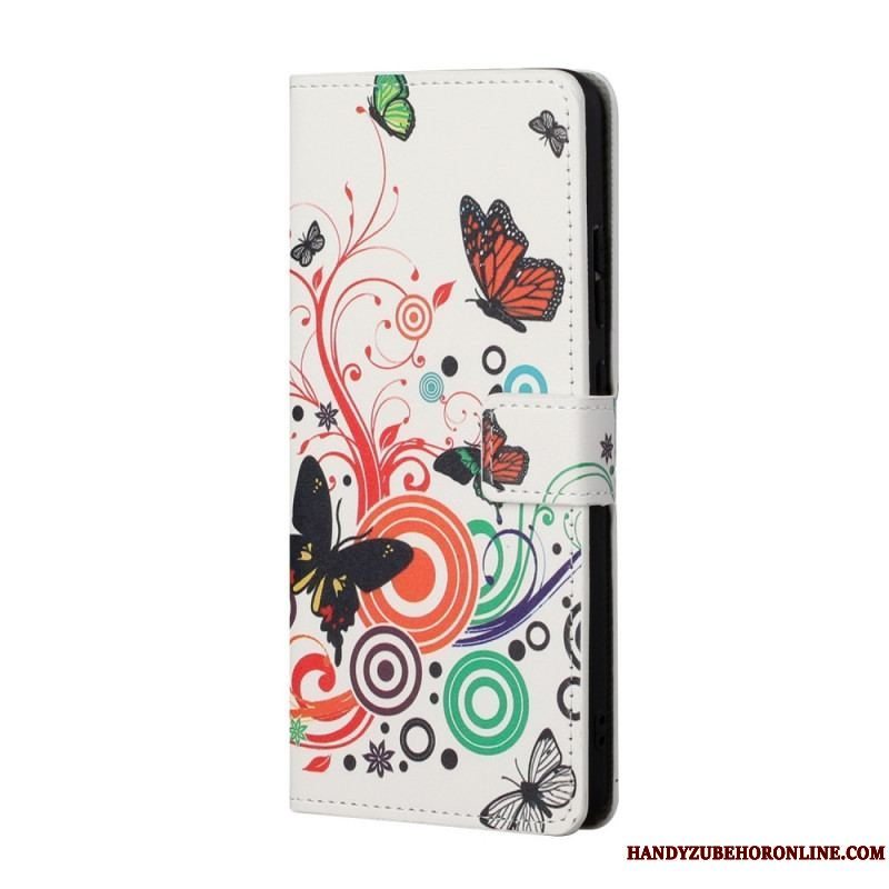 Flip Cover Samsung Galaxy A13 5G / A04s Sommerfugle Og Blomster