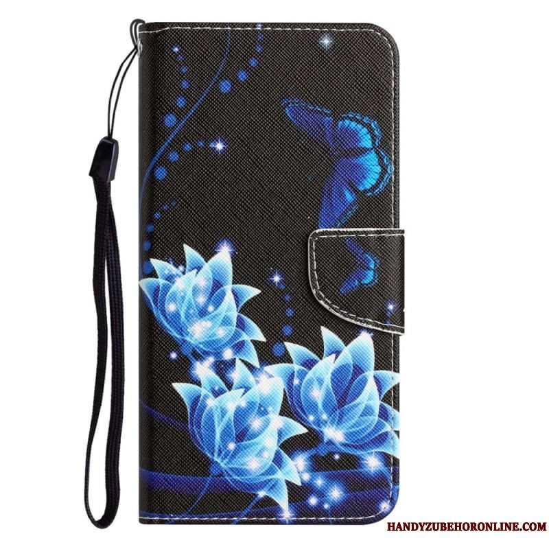 Flip Cover Samsung Galaxy A14 / A14 5G Med Snor Rem Blomster