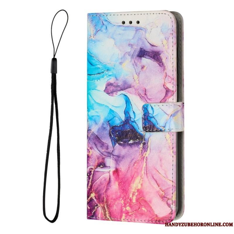 Flip Cover Samsung Galaxy A14 / A14 5G Med Snor Strip Marmor