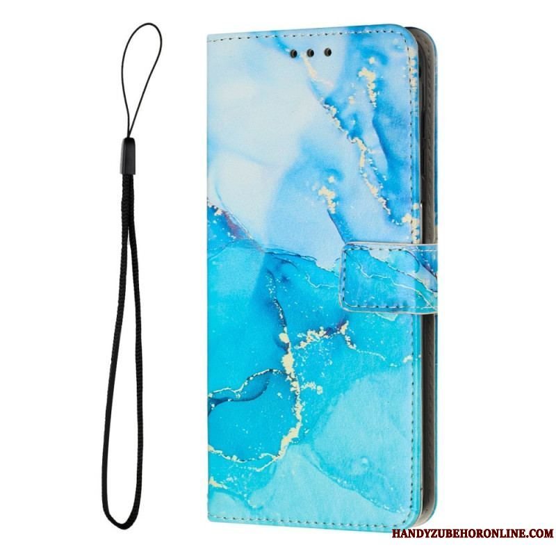 Flip Cover Samsung Galaxy A14 / A14 5G Med Snor Strip Marmor