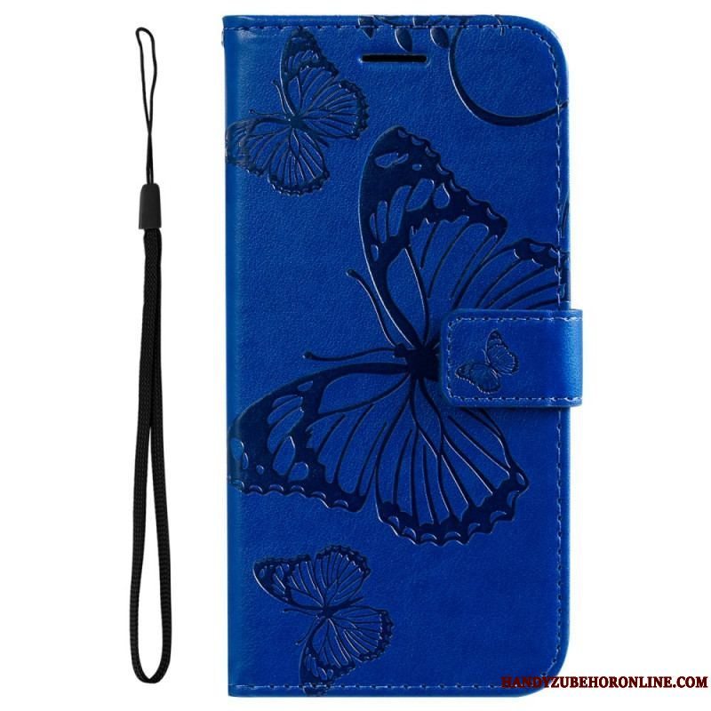 Flip Cover Samsung Galaxy A53 5G Med Snor Kæmpe Sommerfugle Med Rem
