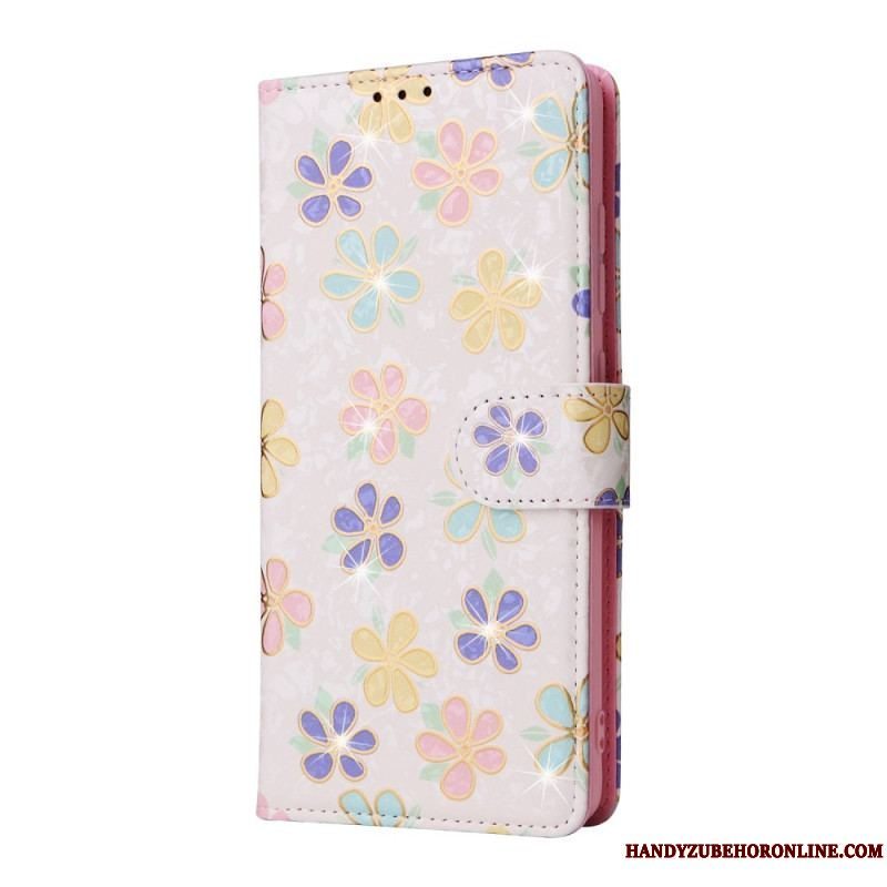 Flip Cover Samsung Galaxy A53 5G Rfid-blomster Med Snor