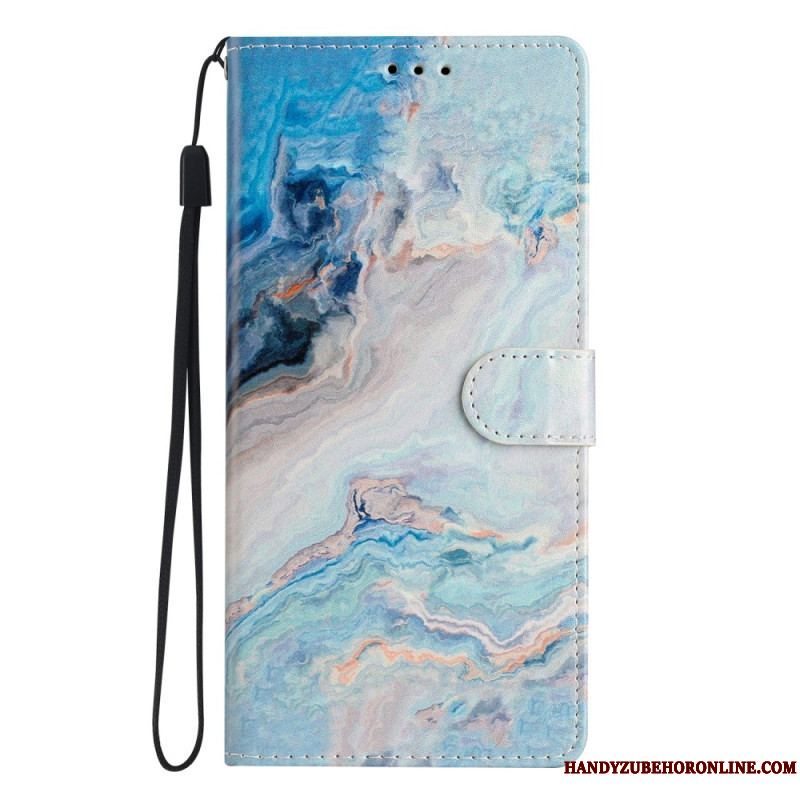 Flip Cover Samsung Galaxy A54 5G Med Snor Marmoreret Rem