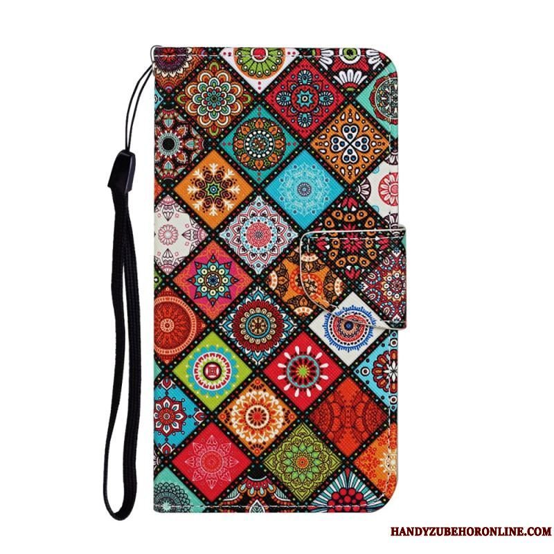 Flip Cover Samsung Galaxy A54 5G Patchwork Med Lanyard