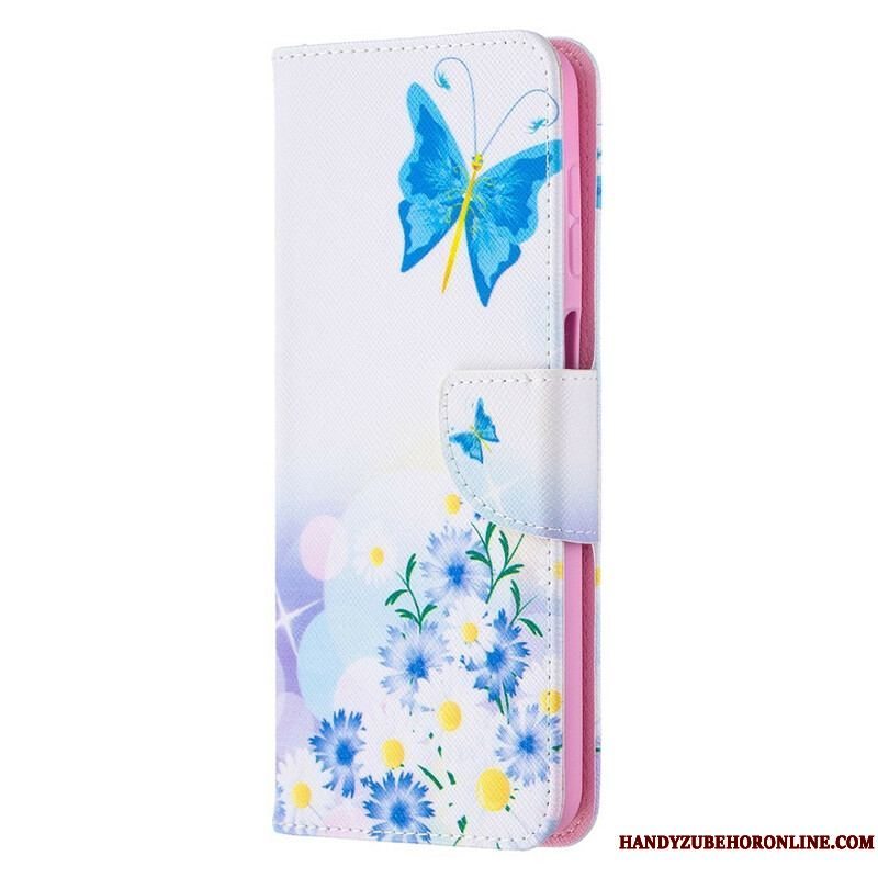 Flip Cover Samsung Galaxy M12 / A12 Malede Sommerfugle Og Blomster