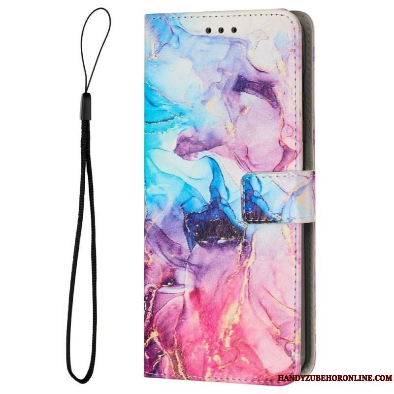 Flip Cover Samsung Galaxy M13 Marmor Med Snor