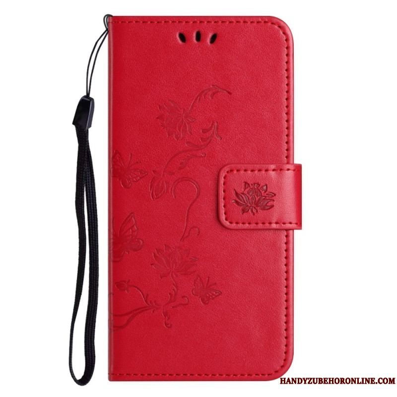 Flip Cover Samsung Galaxy M13 Med Snor Strappy Blomster